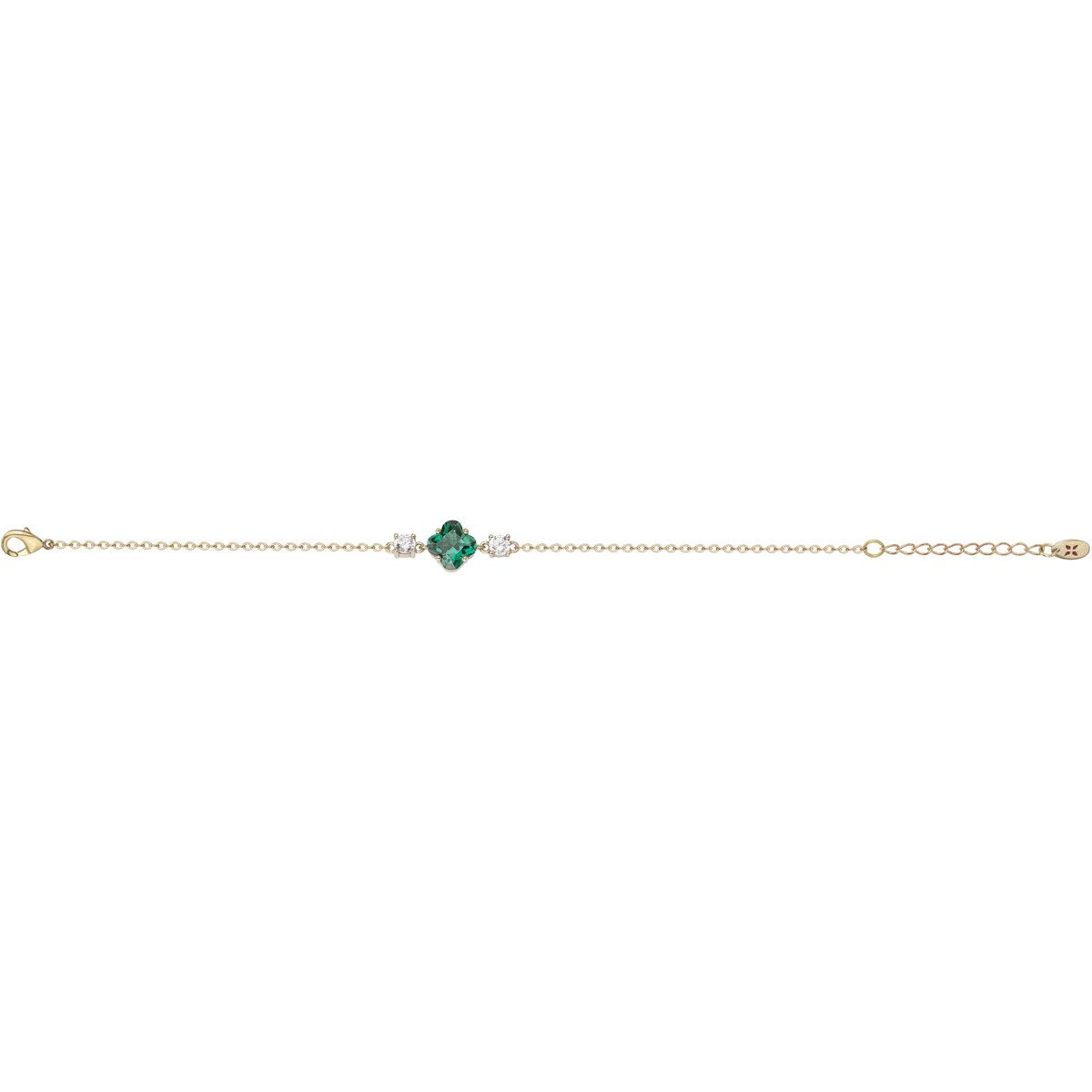 Bracelet souple mono-motif Thérèse en Plaqué Or avec oxyde de zirconium vert emeraude