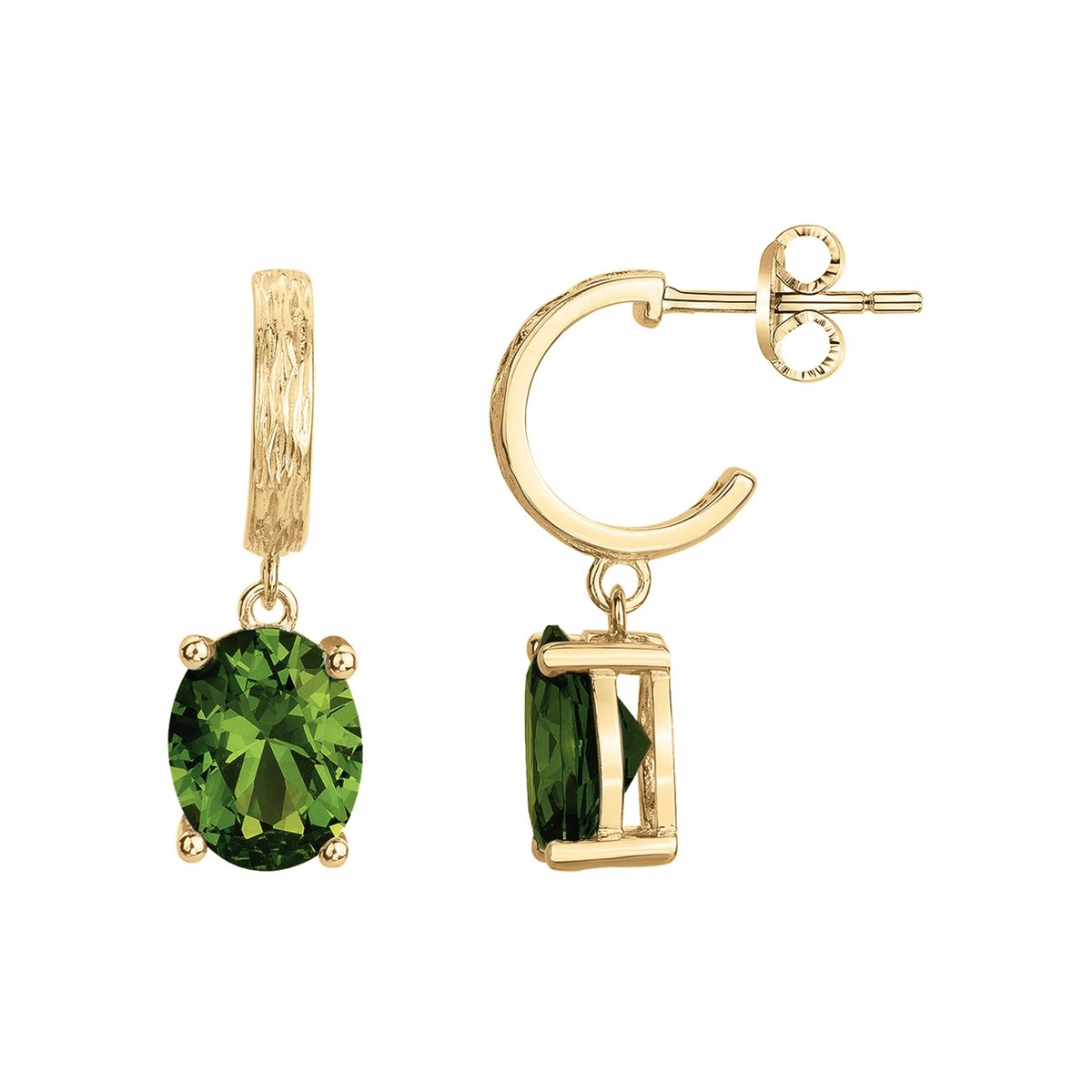 Demi-créoles Elisabeth en Plaqué Or avec oxyde de zirconium vert emeraude