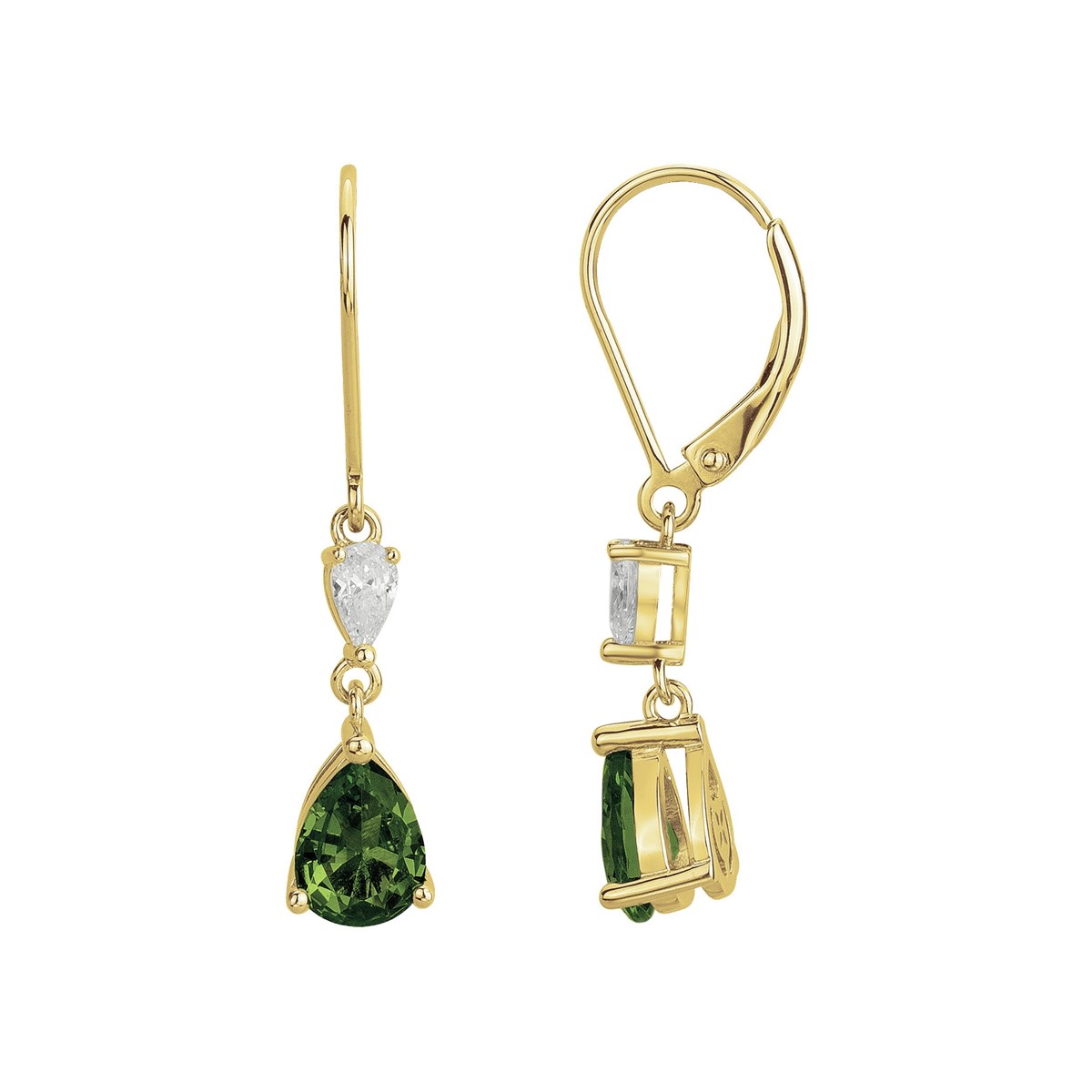 Boucles d'oreilles dormeuses en Plaqué Or avec oxyde de zirconium vert emeraude