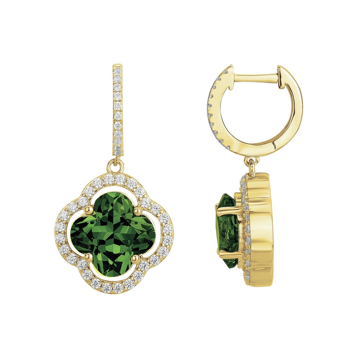 Créoles Thérèse en Plaqué Or avec oxyde de zirconium vert emeraude