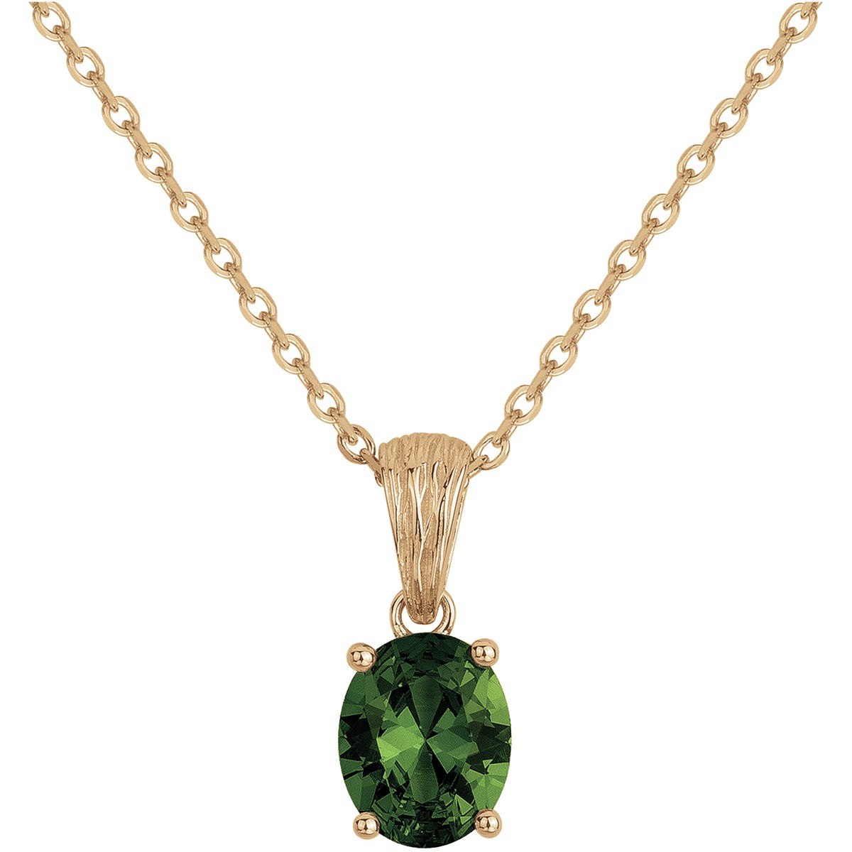 Collier mono-motif Elisabeth en Plaqué Or avec oxyde de zirconium vert emeraude