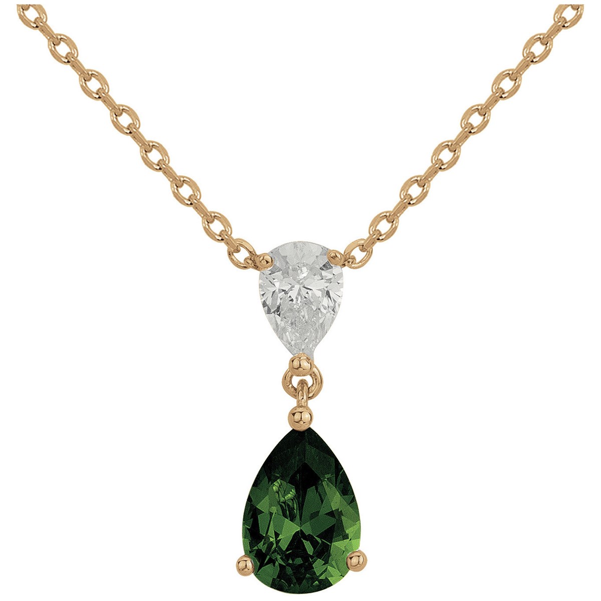 Collier mono-motif Philippine en Plaqué Or avec oxyde de zirconium vert emeraude