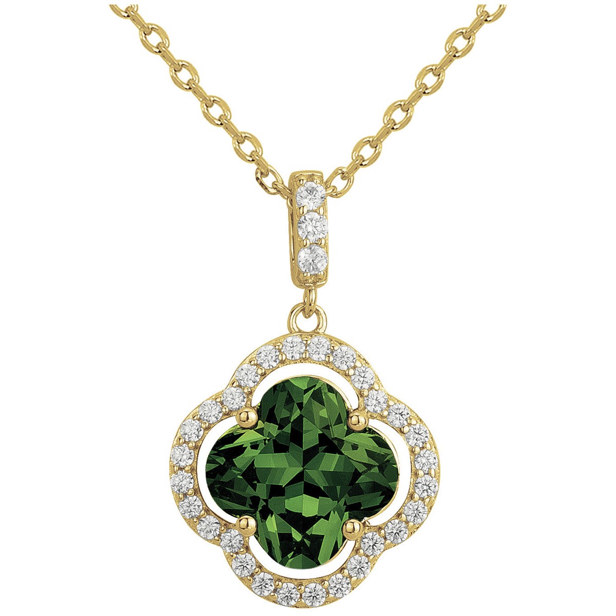 Collier mono-motif Thérèse en Plaqué Or avec oxyde de zirconium vert emeraude