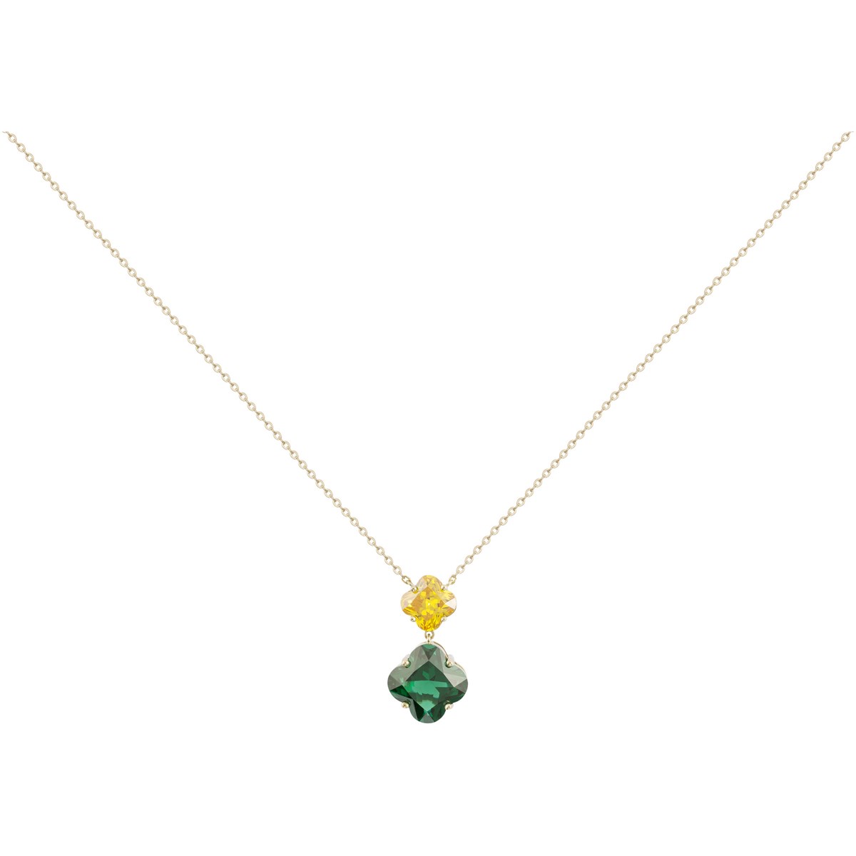 Collier mono-motif Charlène en Plaqué Or avec oxyde de zirconium vert et jaune