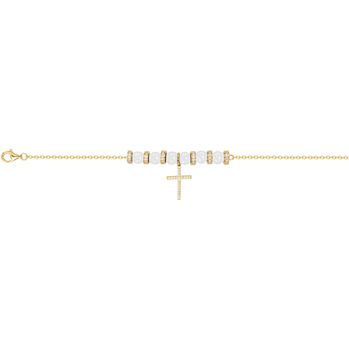 Bracelet souple mono-motif Irina en Plaqué Or avec oxyde de zirconium blanc
