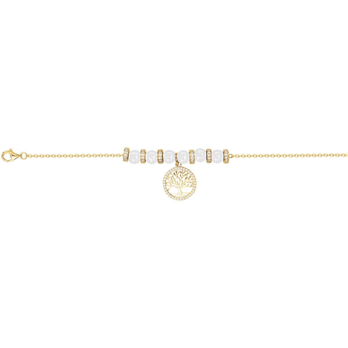 Bracelet souple mono-motif Roxane en Plaqué Or avec oxyde de zirconium blanc