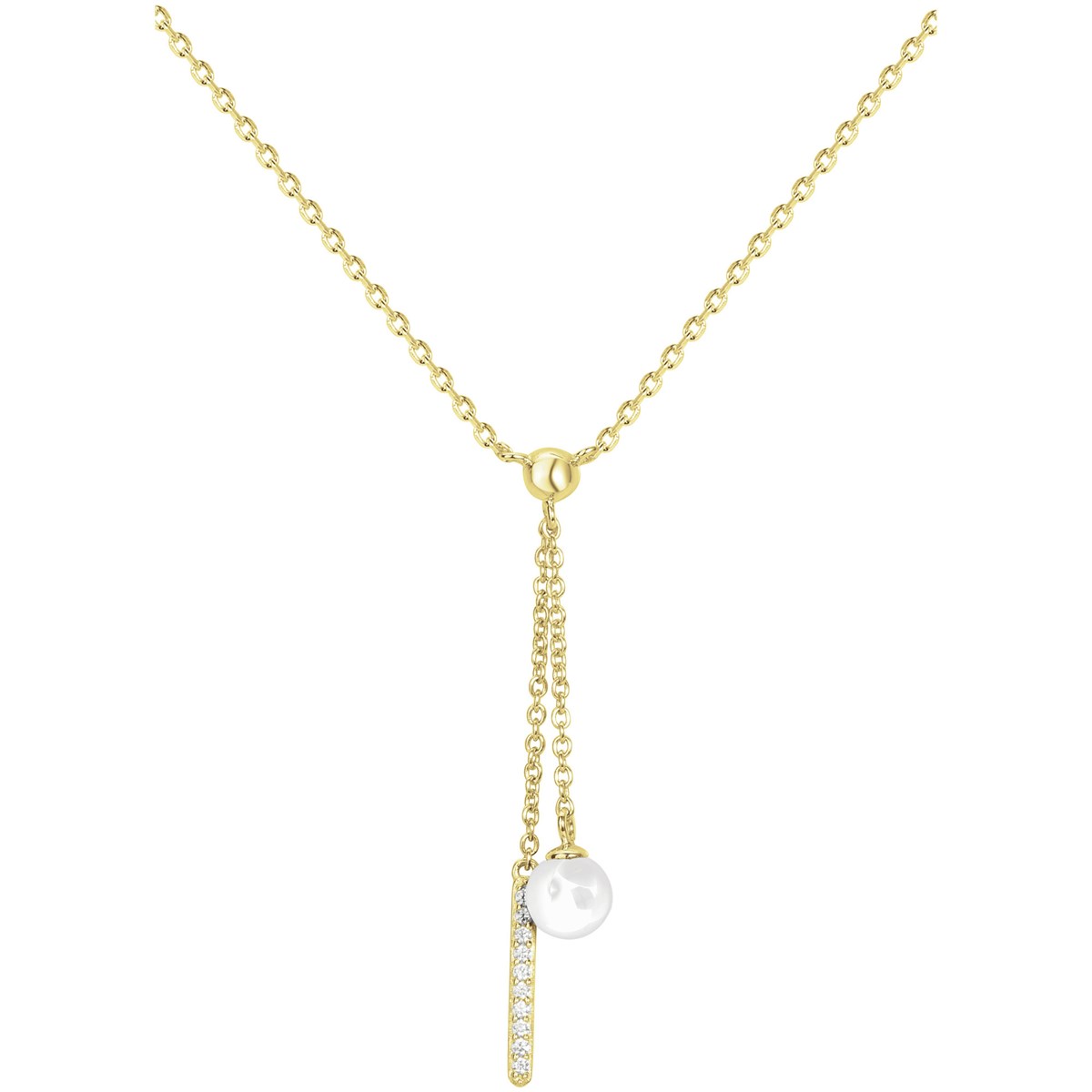 Collier Y Aubrey en Plaqué Or avec oxyde de zirconium blanc