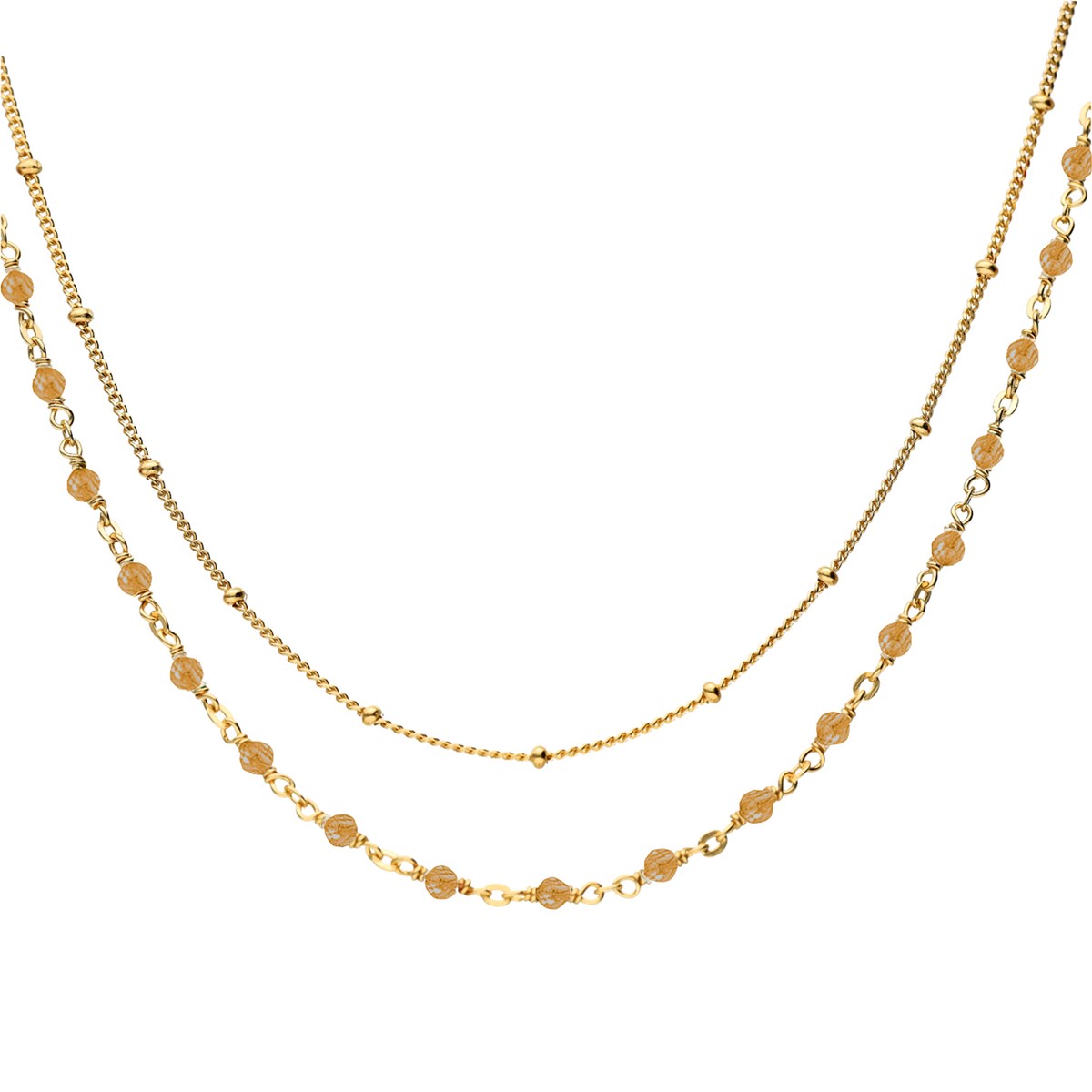 Collier Argent Doré Double Chaine Et Pierres Naturelles oeil De Tigre