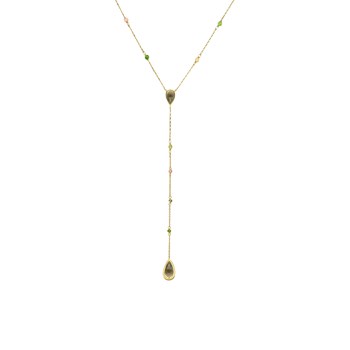 Collier Argent Doré Cravate Pierres Multi Tourmaline