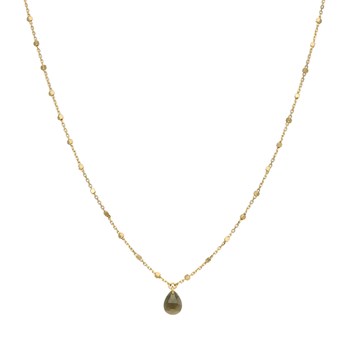 Collier Argent Doré Goutte Pierres Naturelles Quartz Fumé