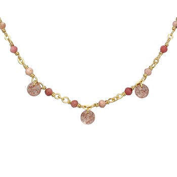 Collier En Argent Doré Pierres Naturelles Quartz Rose Fraise Pampilles Quartz Rose Fraise