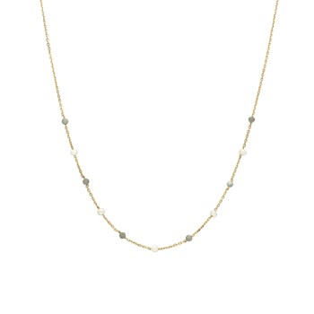 Collier En Argent Doré Pierres Naturelles Labradorite Et Perles Naturelles Blanche