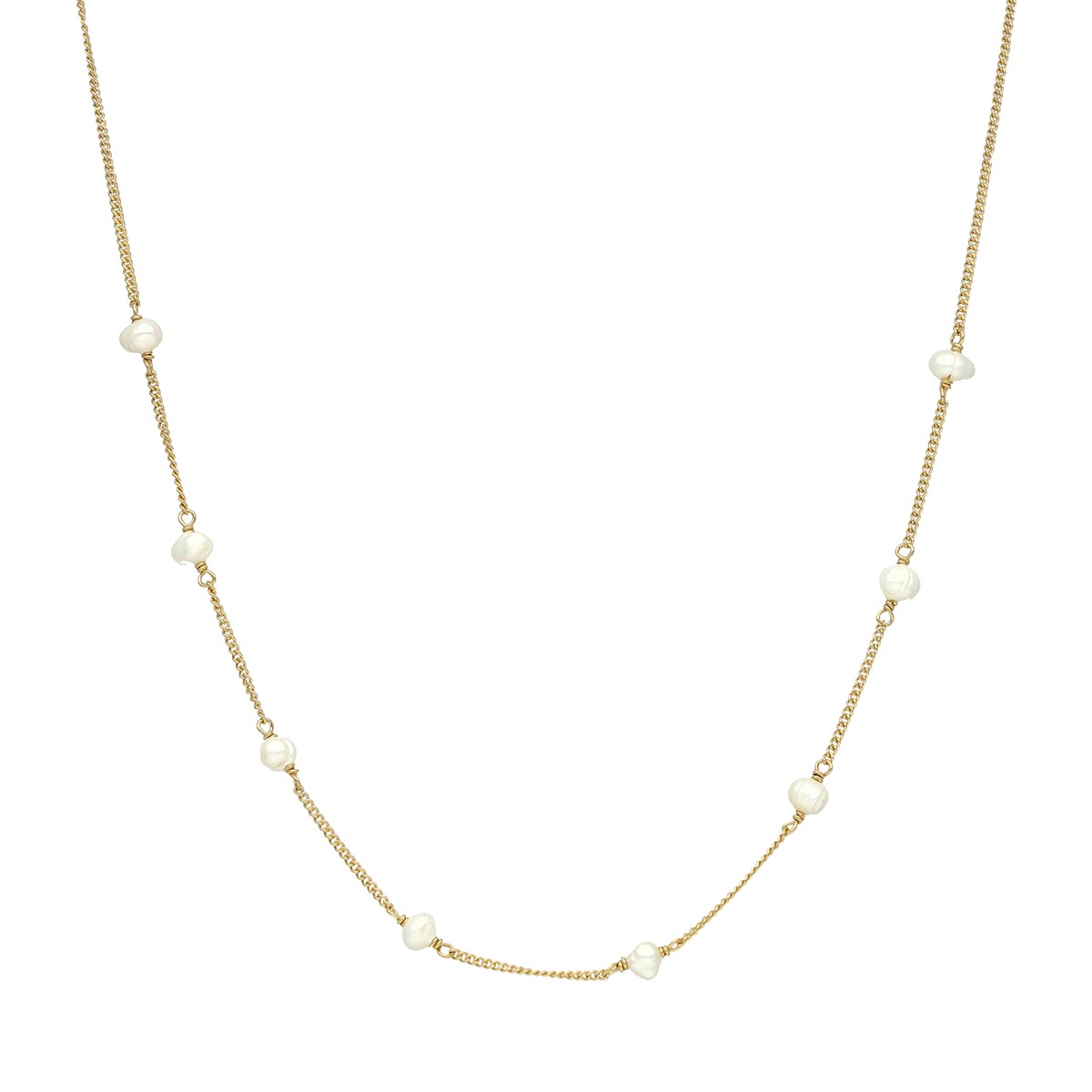 Collier Argent Doré Chaine Et Perles Naturelles Blanches