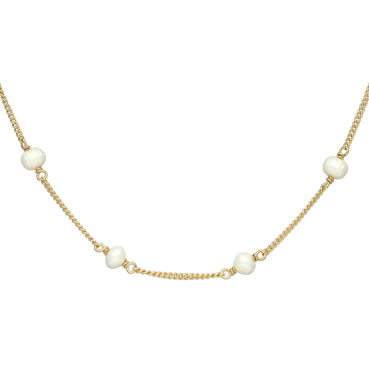 Collier Argent Doré Chaine Et Perles Naturelles Blanches - vue 2