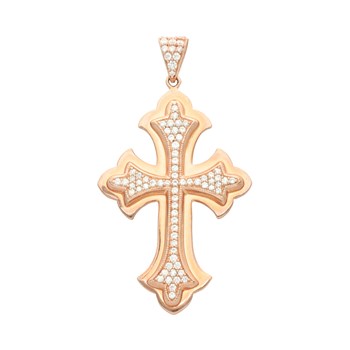 Collier Croix Argent Rose Pendentif Pavée Sertie