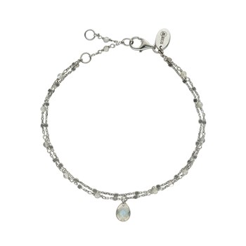 Bracelet En Argent Rhodié Double Chaine Pierres Naturelles Labradorite Goutte Labradorite