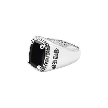 Chevalière Argent Homme Onyx Noir Cavalier D'enfer