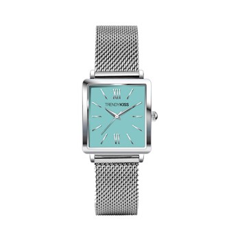 Lydie - Montre femme - Analogique 3 aiguilles - Boitier de forme carrée en métal - Cadran turquoise
