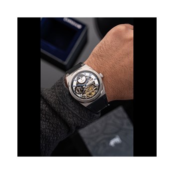 Drake Dual Time Automatic - Montre homme - Mouvement automatique squelette avec fonction 24H - Boitier argent