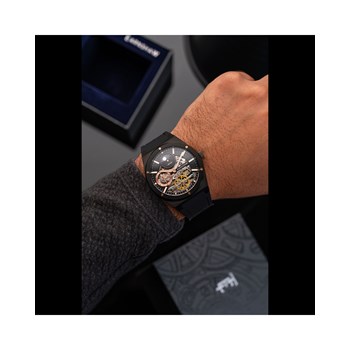 Drake Dual Time Automatic - Montre homme - Mouvement automatique squelette avec fonction 24H - Boitier noir
