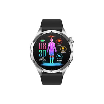 TAKE CARE - Boitier rond en métal argenté - Bracelet en silicone noir