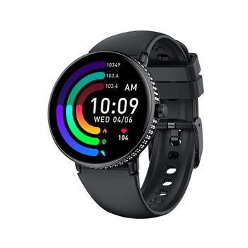 AMOLED DIAMOND - Boitier rond en métal avec côté empierré - Bracelet noir