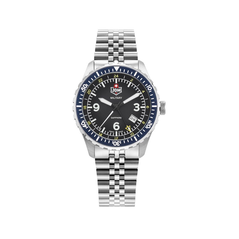 Montre homme - Mouvement Suisse Ronda GMT avec 3 aiguilles et date - Bracelet argent