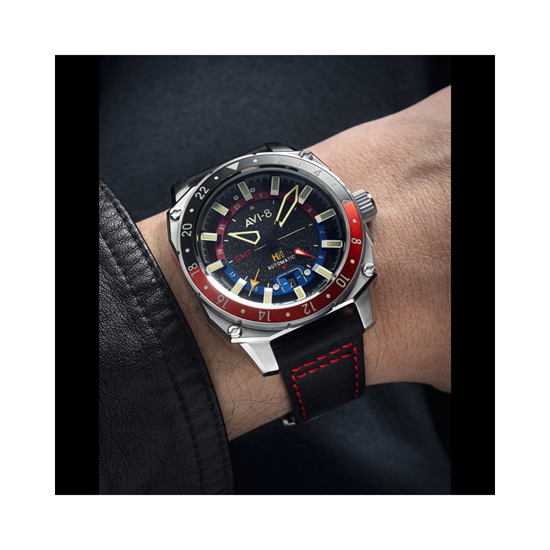 HAWKER HUNTER ATLAS GMT AUTOMATIC - Mouvement automatique japonais 24H - Bracelet noir - vue 3