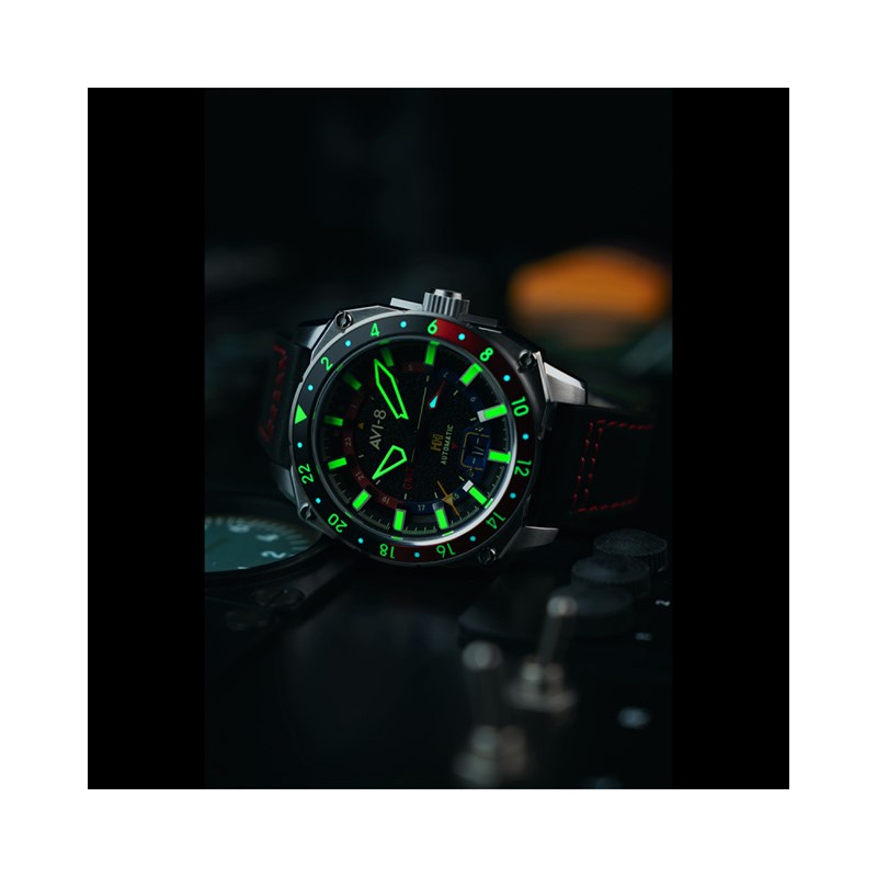 HAWKER HUNTER ATLAS GMT AUTOMATIC - Mouvement automatique japonais 24H - Bracelet noir - vue 4