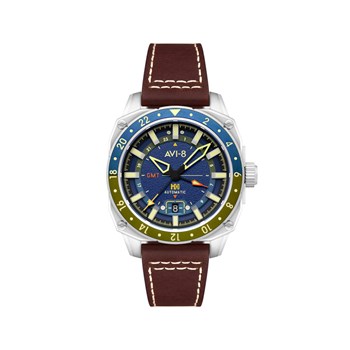 HAWKER HUNTER ATLAS GMT AUTOMATIC - Mouvement automatique japonais 24H - Bracelet marron