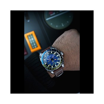 HAWKER HUNTER ATLAS GMT AUTOMATIC - Mouvement automatique japonais 24H - Bracelet marron