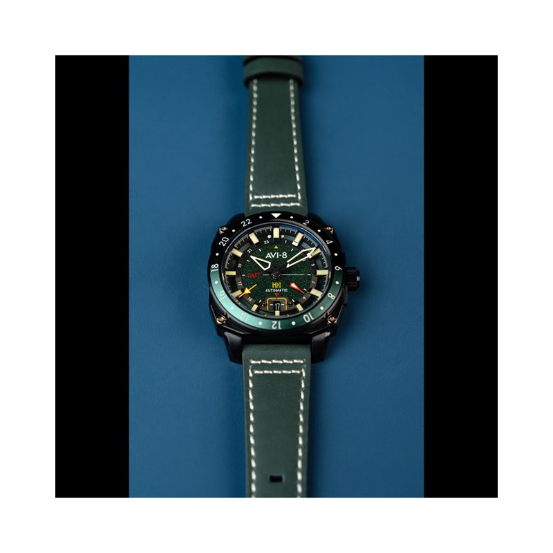 HAWKER HUNTER ATLAS GMT AUTOMATIC - Mouvement automatique japonais 24H - Bracelet vert - vue 2