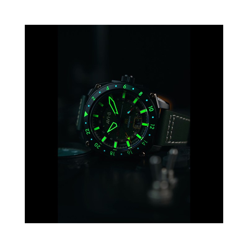 HAWKER HUNTER ATLAS GMT AUTOMATIC - Mouvement automatique japonais 24H - Bracelet vert - vue 3
