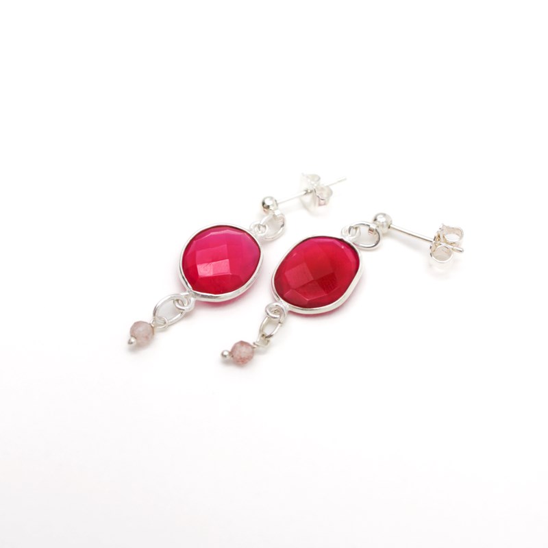 Boucles d'oreilles pierres Calcédoine rose - CATHY ARGENT