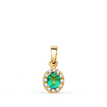 Pendentif Or 18 Carats 750 Jaune Topaze Paraiba et Zirconiums - Motif Ovale - Chaine Offerte