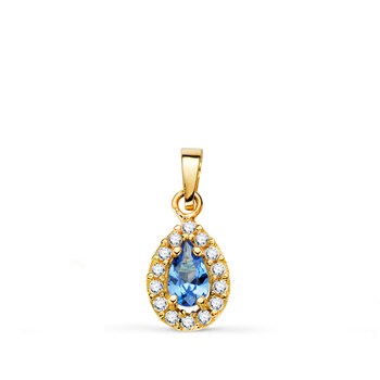 Pendentif Or 18 Carats 750 Jaune et Zirconiums - Motif Goutte - Chaine Offerte