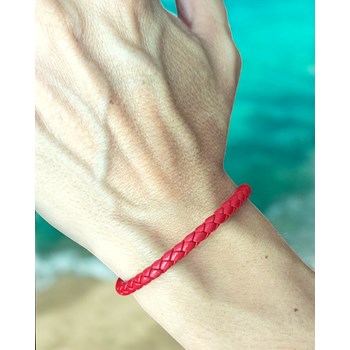 Bracelet cuir tressé homme rouge Scott fait main