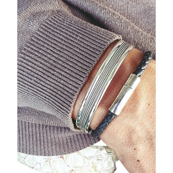 Bracelet cuir tressé homme gris Scott fait main