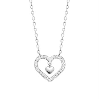 Collier coeur serti d'oxydes de zirconium et coeur pendant Argent 925 Rhodié