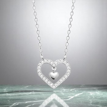Collier coeur serti d'oxydes de zirconium et coeur pendant Argent 925 Rhodié