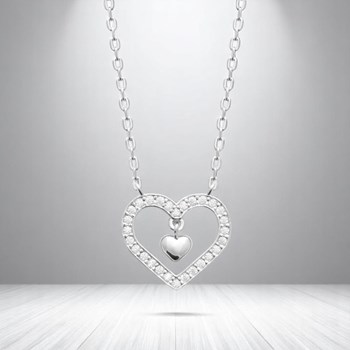 Collier coeur serti d'oxydes de zirconium et coeur pendant Argent 925 Rhodié