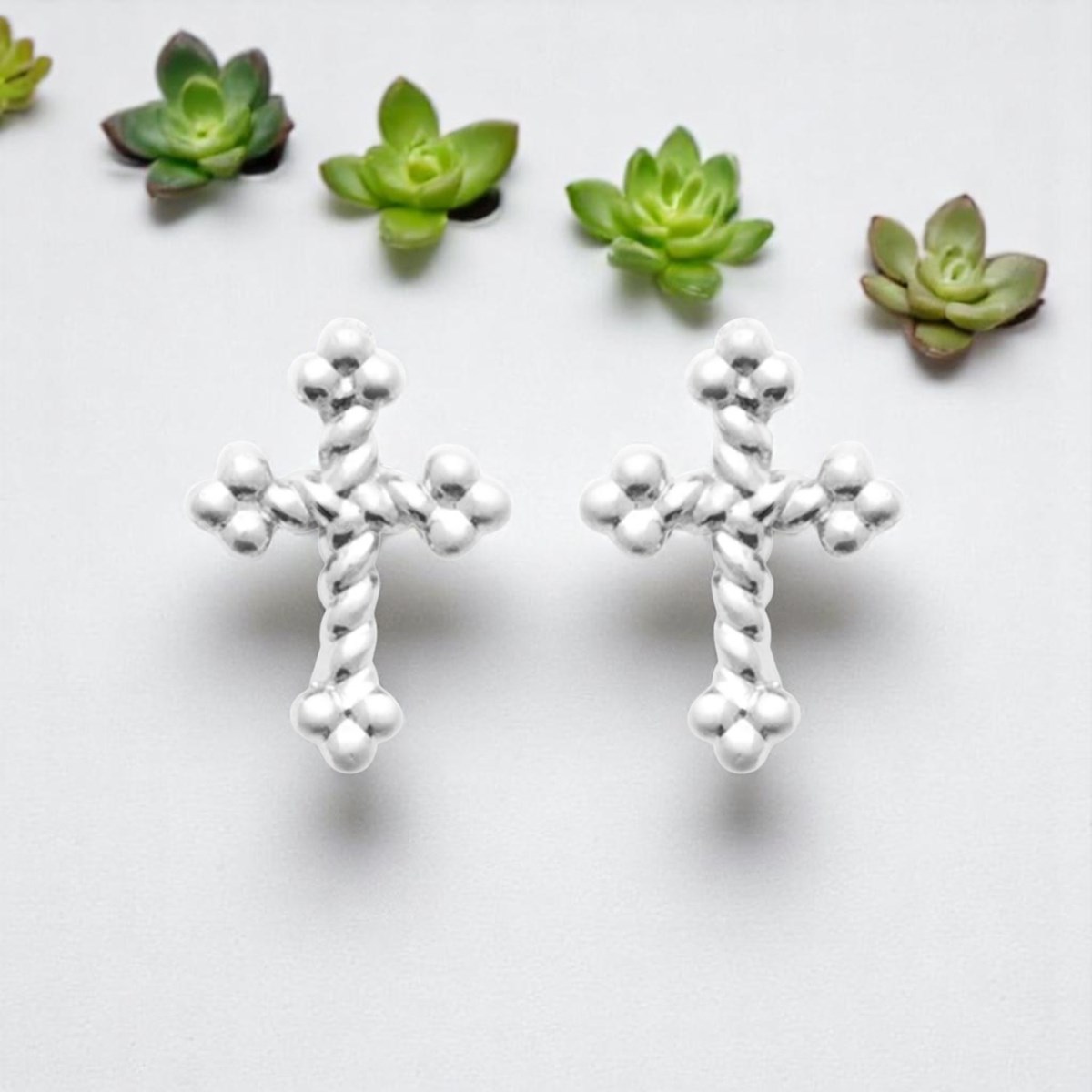 Boucles d'oreilles croix trèfle Argent 925 Rhodié - vue 4
