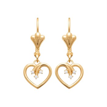 Boucles d'oreilles coeur 3 branches d'oxydes de zirconium dormeuses Plaqué OR 750 3 microns