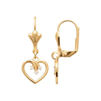 Boucles d'oreilles coeur 3 branches d'oxydes de zirconium dormeuses Plaqué OR 750 3 microns