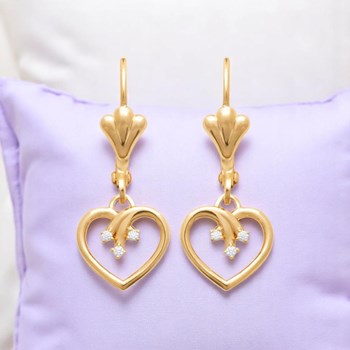 Boucles d'oreilles coeur 3 branches d'oxydes de zirconium dormeuses Plaqué OR 750 3 microns