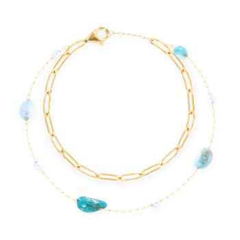 Bracelet en acier plaqué jaune avec apatites turquoises