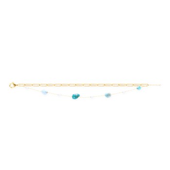 Bracelet en acier plaqué jaune avec apatites turquoises