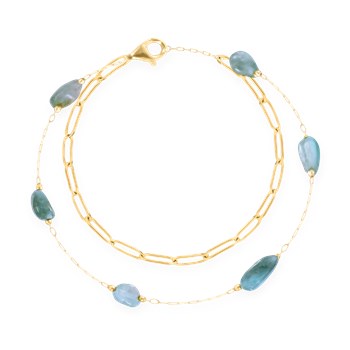 Bracelet en acier plaqué jaune avec apatites turquoises