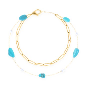 Bracelet en acier plaqué jaune avec apatites turquoises