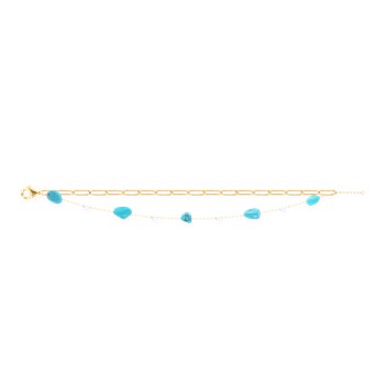 Bracelet en acier plaqué jaune avec apatites turquoises